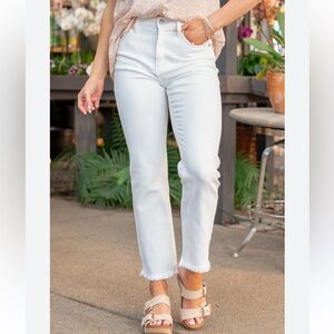 Kancan White Straight Leg Cropped Frayed Hem Jeans size 13/30